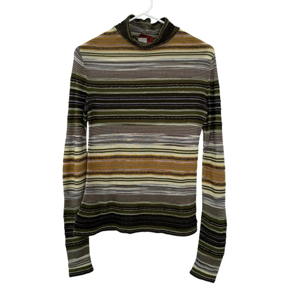 Missoni Striped Mock Neck Long Sleeve Knit Sweater Size 40 Greens Browns Vtg Y2K - Picture 1 of 13